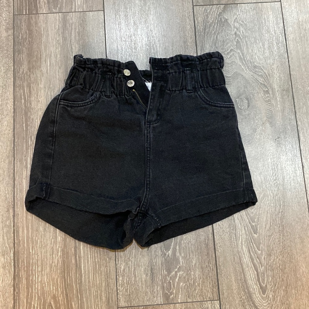 Black Denim Highwaisted Paperbag Shorts